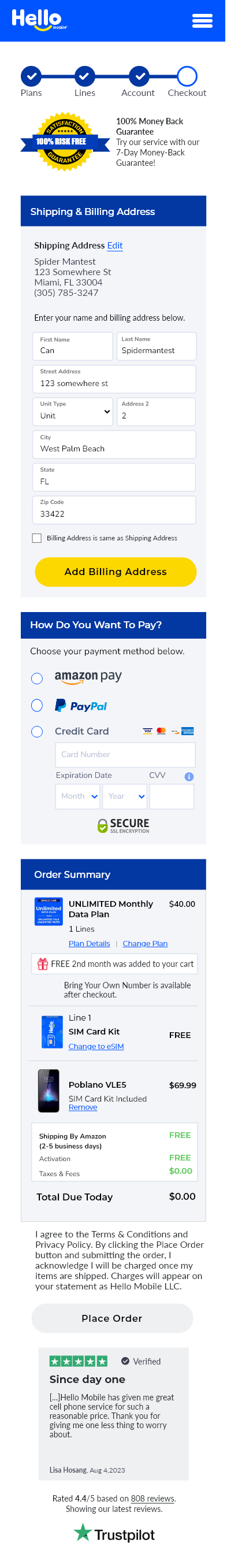 hello project screenshot checkout page mobile