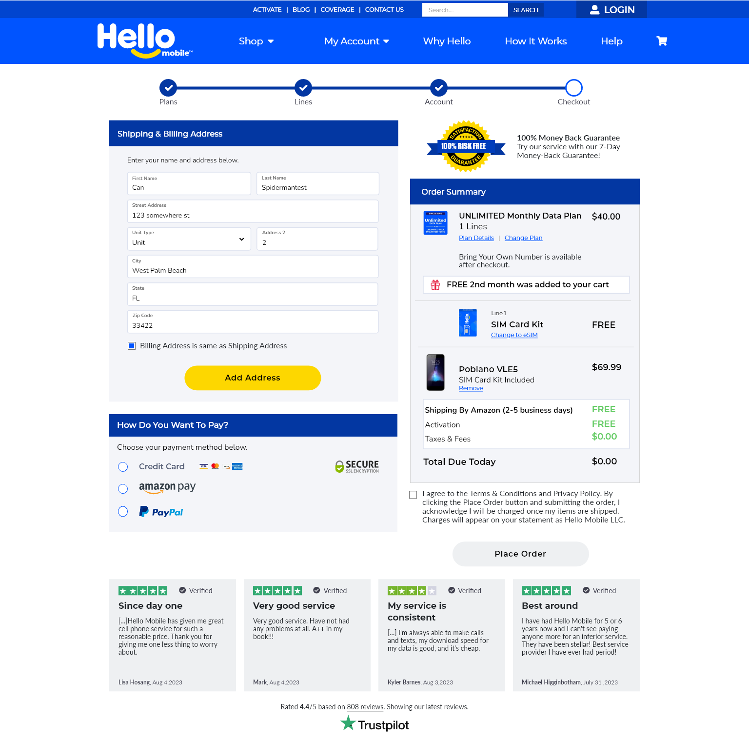 hello project screenshot checkout page