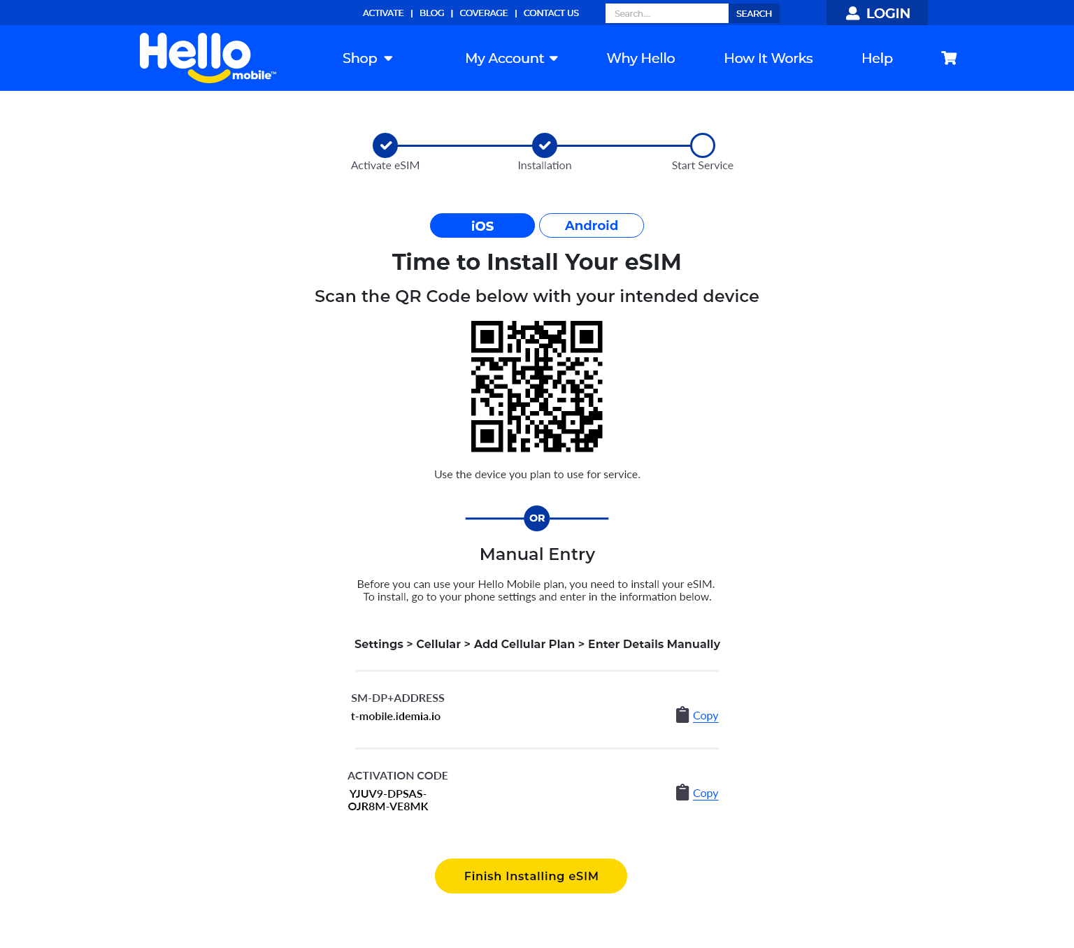 hello project screenshot esim